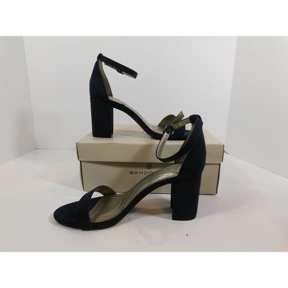 Bandolino Armory 2 Ankle Strap Sandal Open Toe Heels  sz 7 M Dark Blue Fabric - Picture 2 of 4